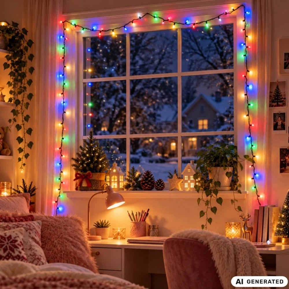 Weihnachtsbeleuchtung 200 LED Bunt 8 Modi Lichterkette Innen Verbindbar