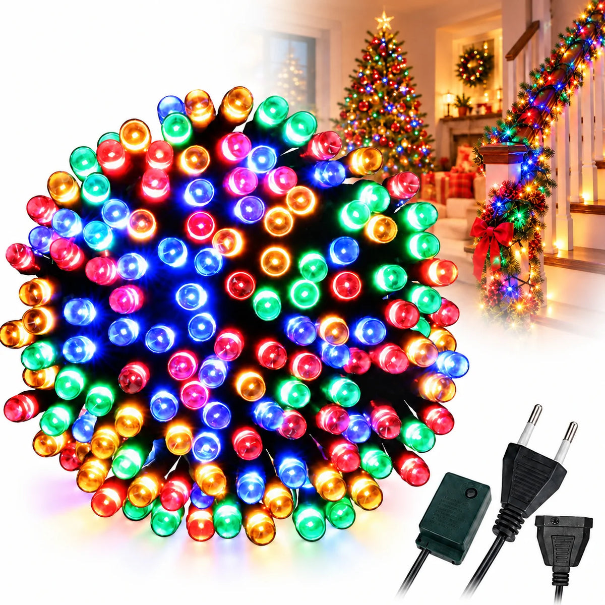 Weihnachtsbeleuchtung 200 LED Bunt 8 Modi Lichterkette Innen Verbindbar